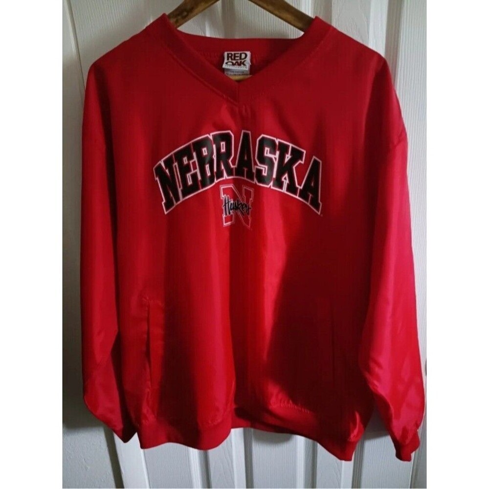 Nebraska Cornhuskers Red Oak Pullover Windbreaker Sweater Jacket Size Medium Red